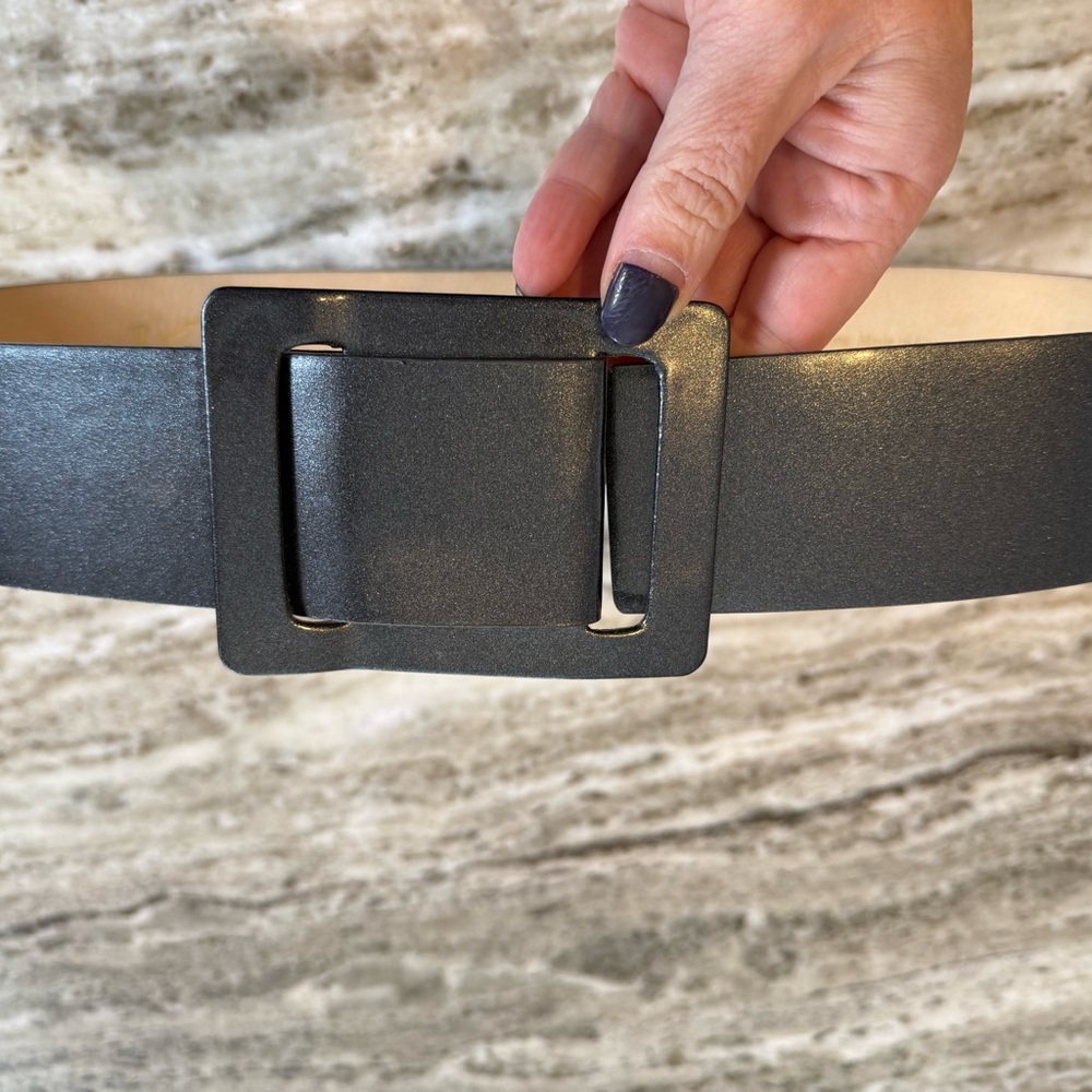 Betsey Johnson Gunmetal Wide Square Buckle Belt